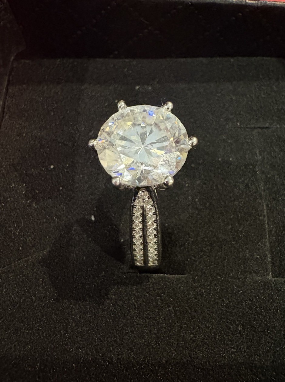 925 Sterling Silver Round White Moissanite Prong Engagement Ring 3.9 CT Size 5