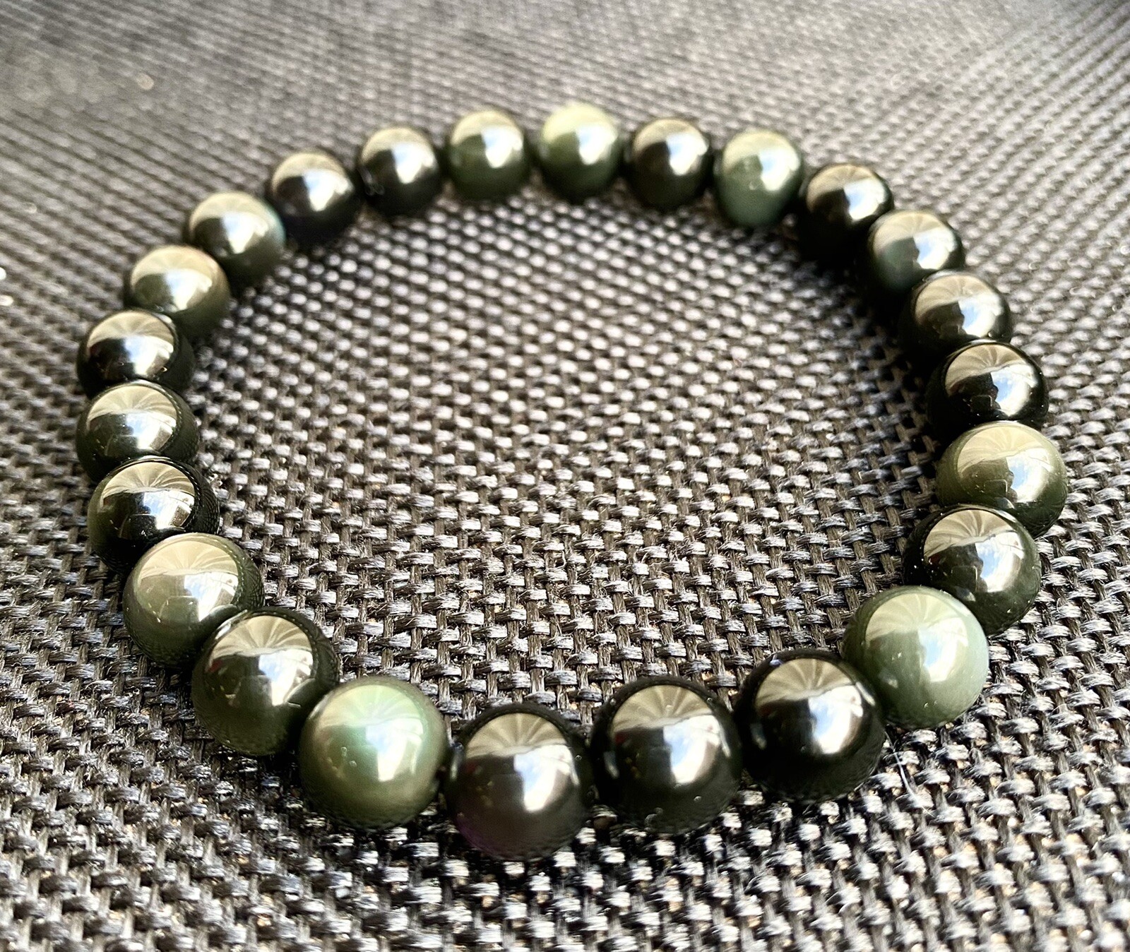 Wholesale Lot 6 Pcs Natural Rainbow Obsidian 8mm 7.5” Crystal Stretch Bracelet