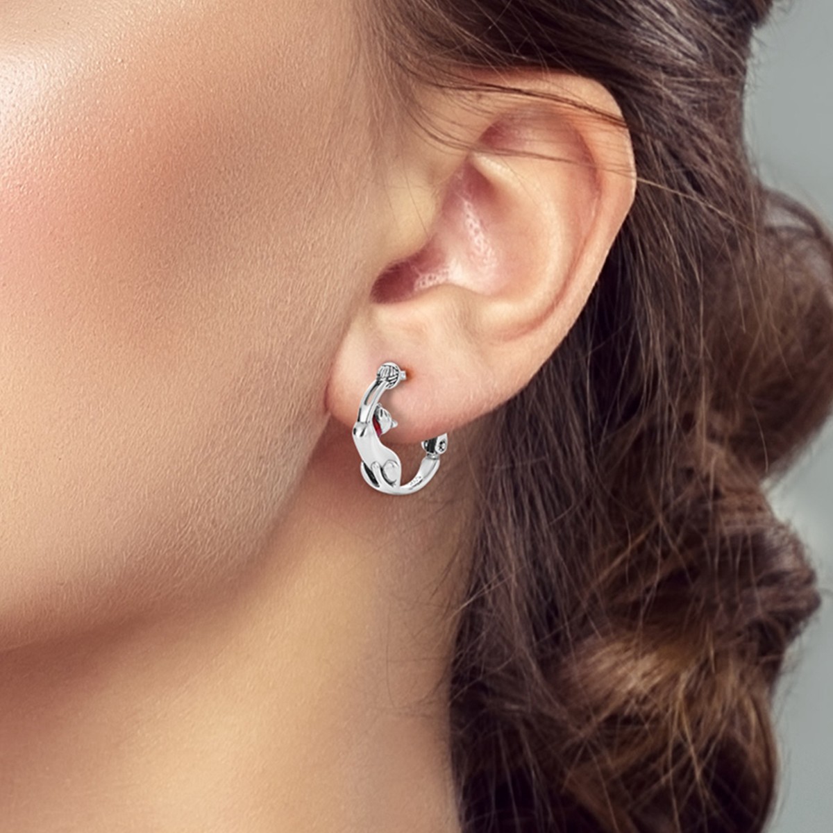 LAZA Original Woolline Ball Cat 925 Sterling Silver Hoop Earrings Women Jewelry