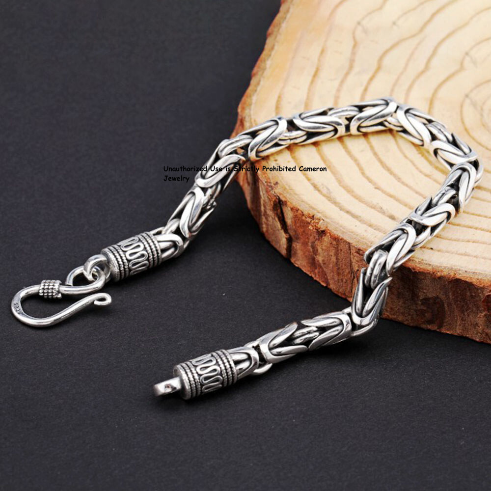 Pure S925 Sterling Silver Chain 4mm/5mm/6mm/7mm Byzantine Link Bracelet 6-9inch