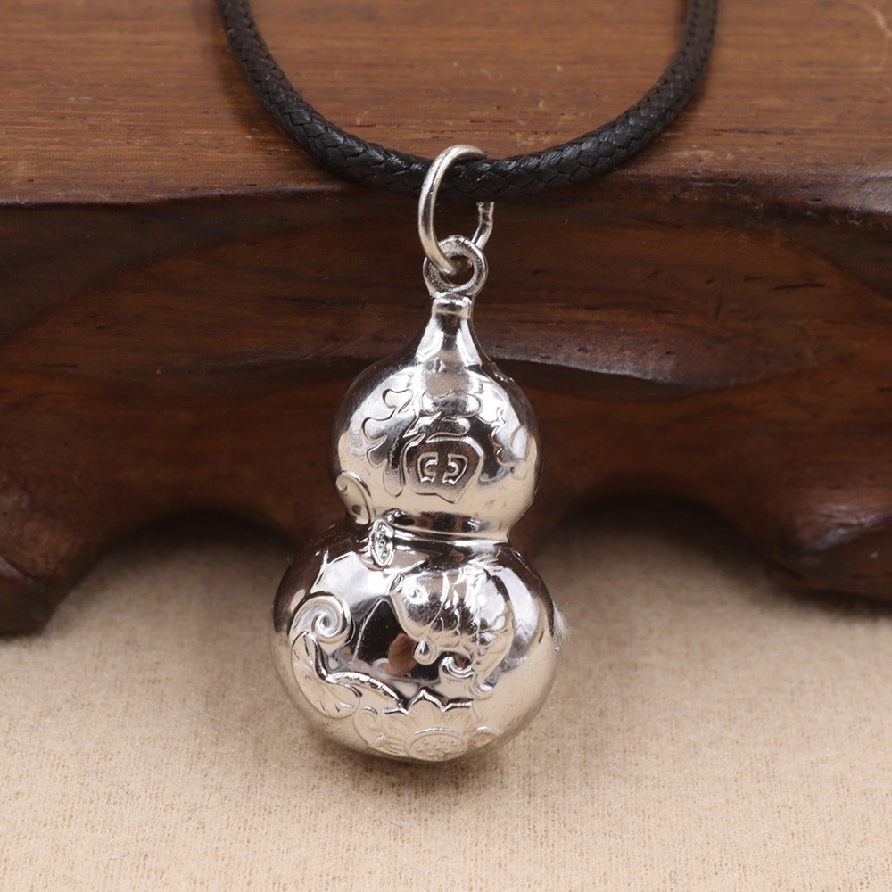 Pure 925 Sterling Silver Gourd Pendant -Blessing & Good Luck Amulet Chinese GIFT
