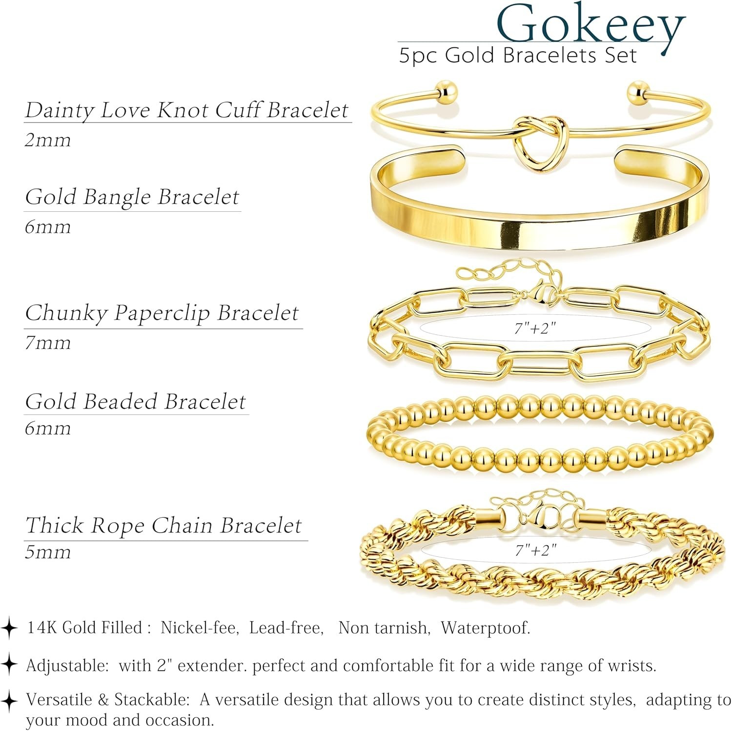 Trendy Stackable Gold Bracelet Set for Women – Non-Tarnish & Waterproof, 3 Count