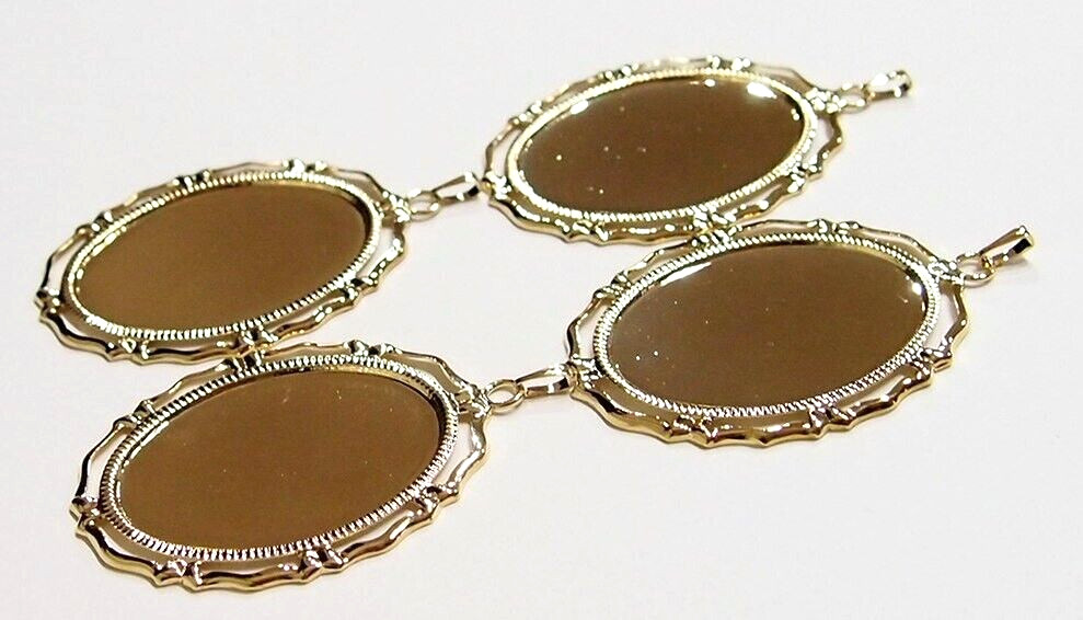 8 Shiny Gold 25x18mm Victorian Art Deco Big Loop Pendant Settings 42x26mm