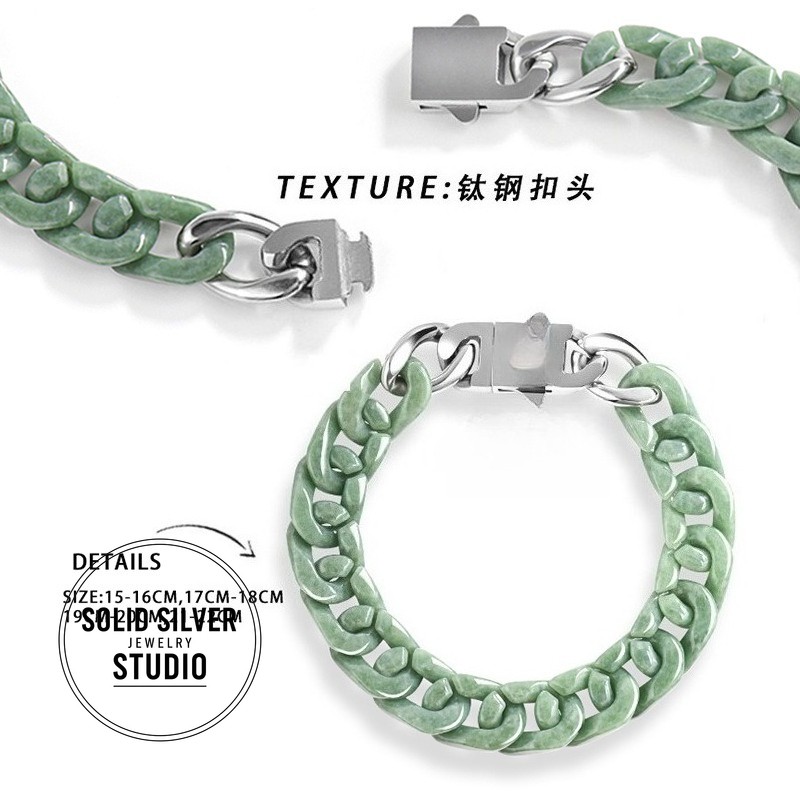 Natural Grade A Jadeite Cuban Link Chain Bracelet&Necklace Hip Hop Jade Jewelry
