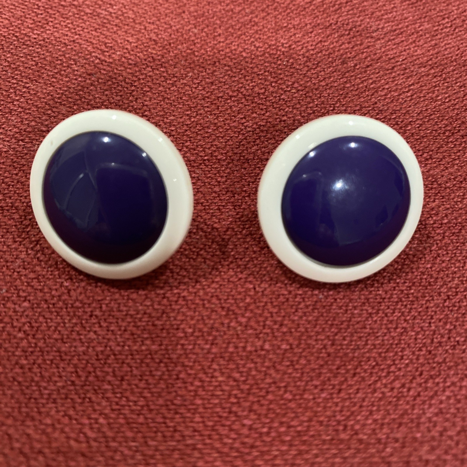 Navy Blue & White Round Plastic Pierced Earrings