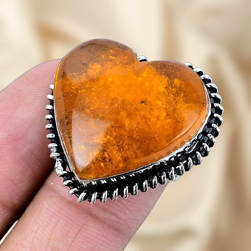 925 Sterling Silver Ring Baltic Amber Gemstone Ring Silver Statement Ring