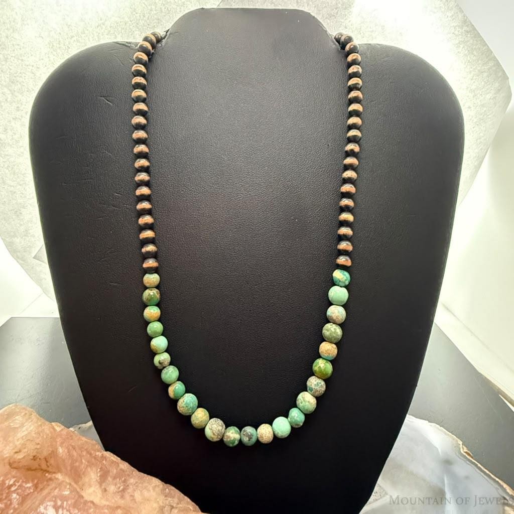 Southwestern Style 6mm Copper Navajo Pearl w/Hubei Turquoise Beads Necklace