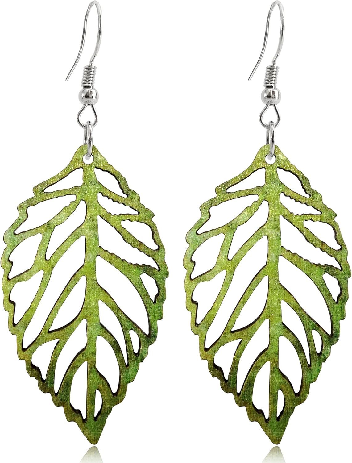 Handmade Bohemian Colorful Nature Wooden Leaf Dangle Drop Earrings Ethnic Africa