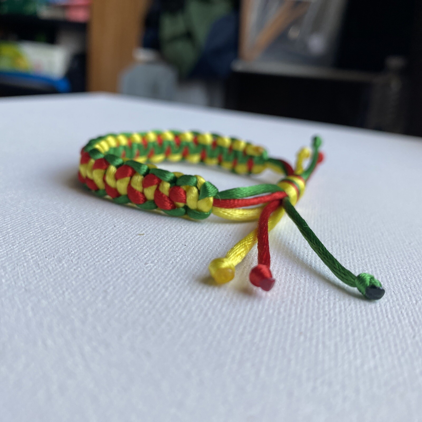 CAMEROON Bracelet GREEN RED YELLOW Satin Rattail Cord Shamballa Nylon Macrame