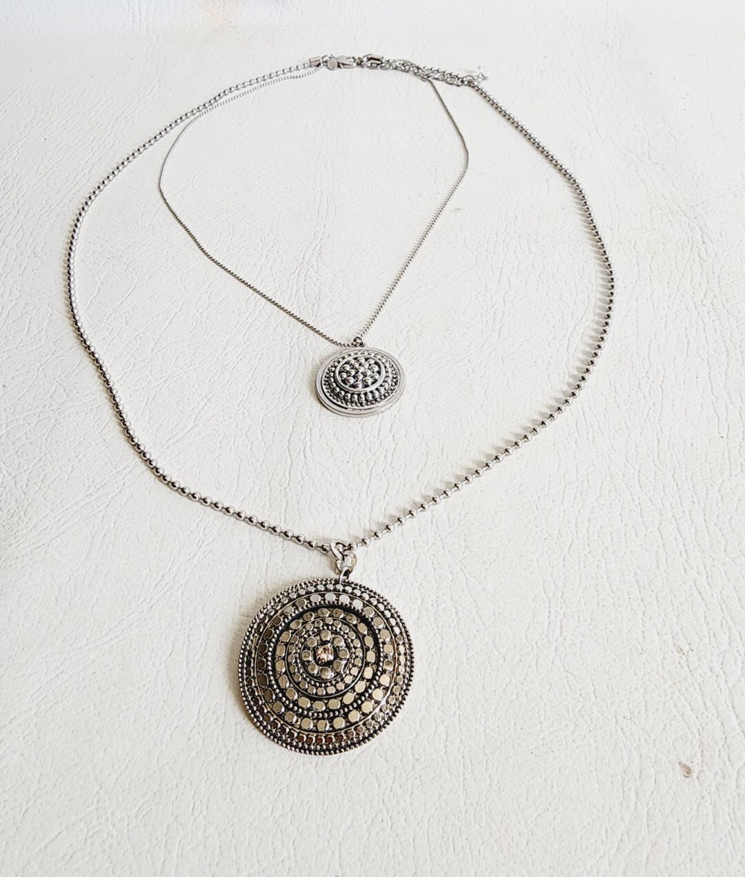 Chico’s Roxi Double Medallion Pendant Ball Beaded Necklace 32 To 36″