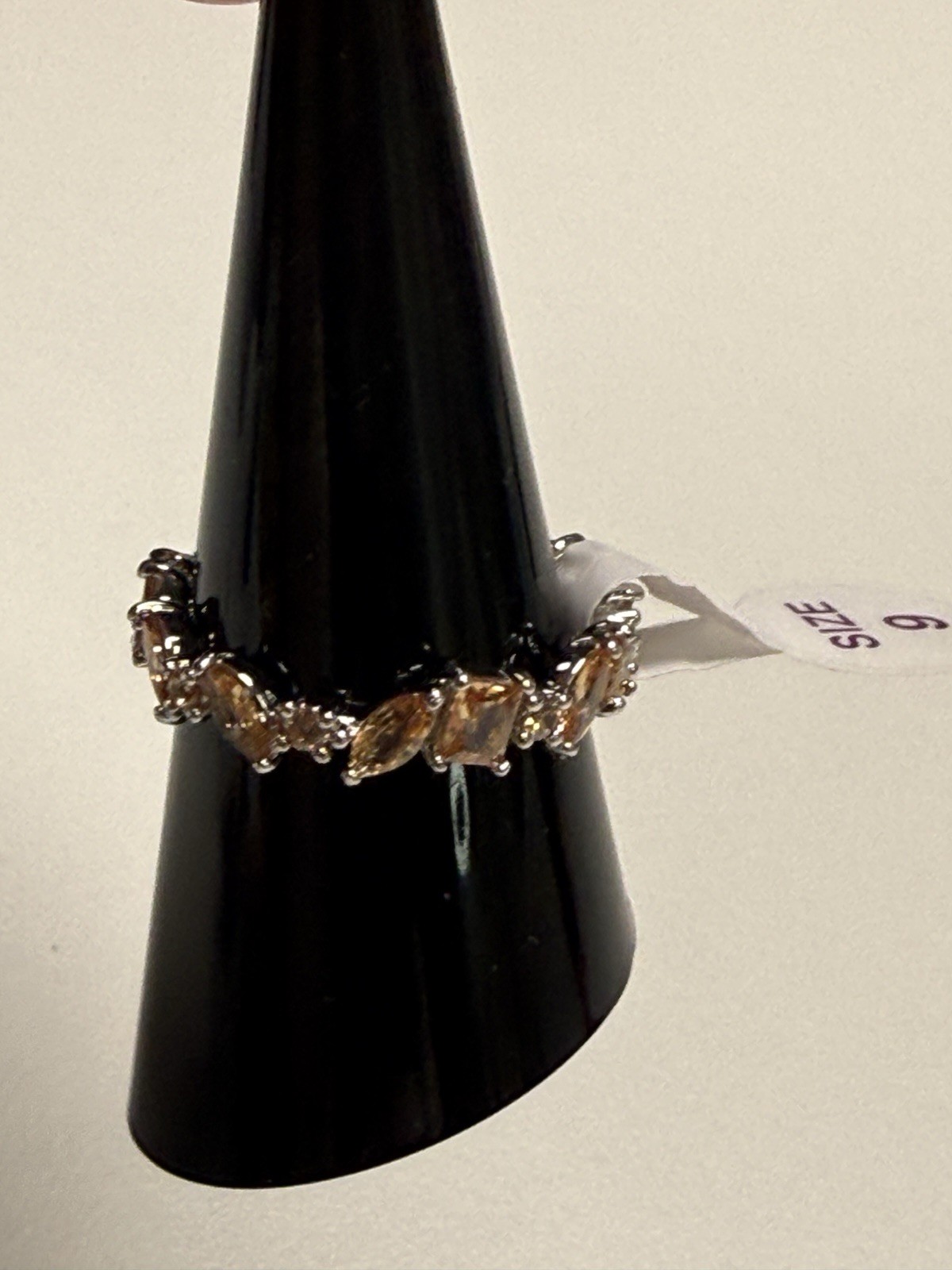 BP OG RG20891 Dark Smokey Topaz CZ Marquise Prong Rhodium Plated Band Ring 9