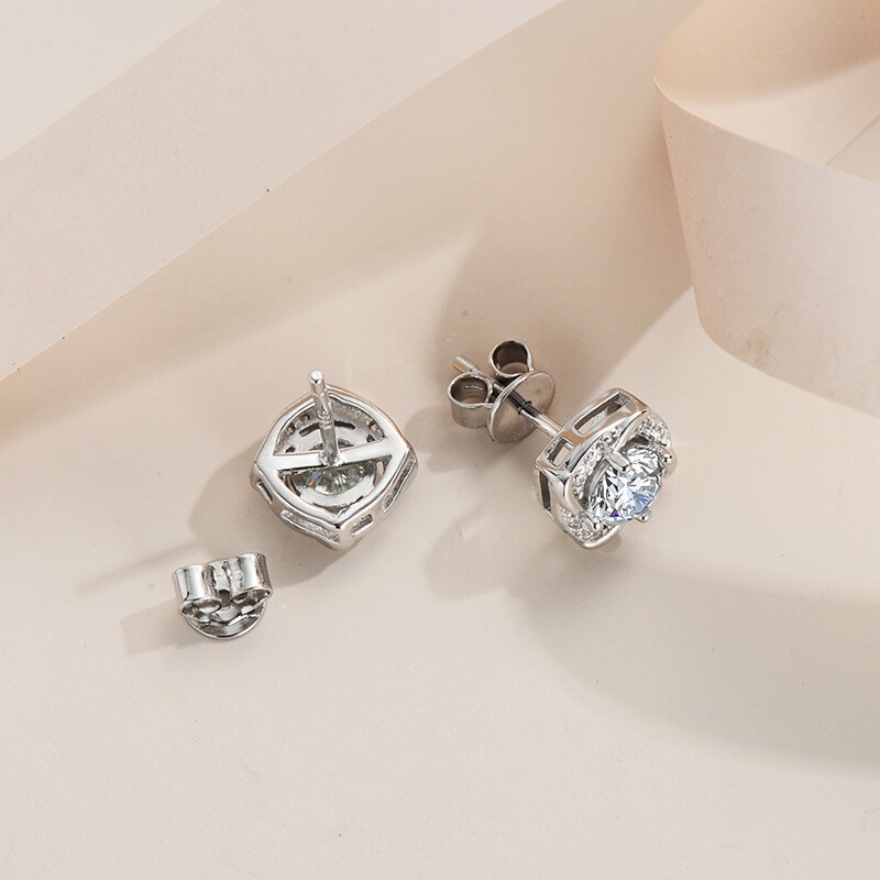 1CT 2CT D Color Moissnaite Stud Earrings Women 925 Sterling Silver Pass Tester