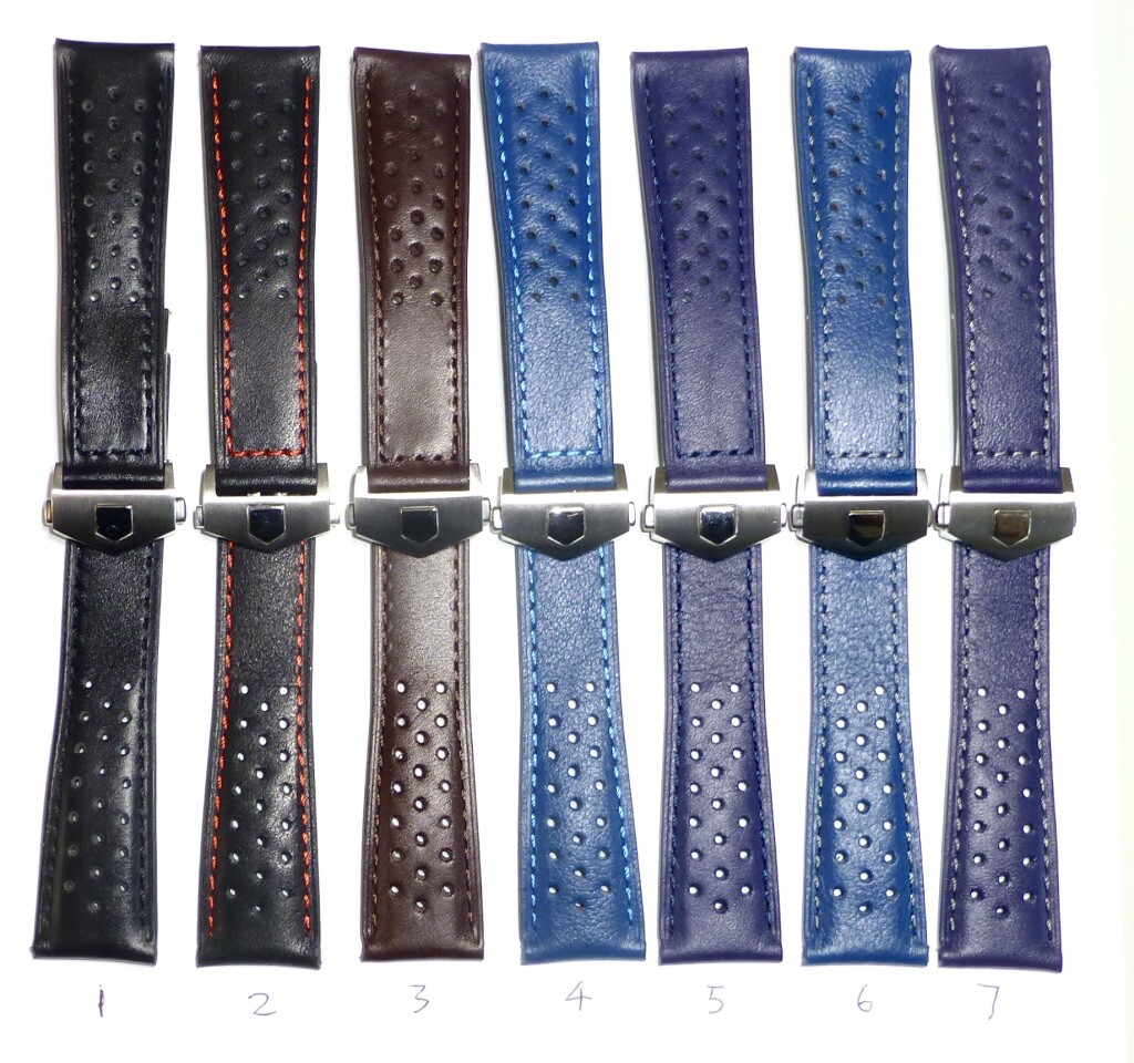 Perforated Genuine Leather Watch Band Strap with Deployment Clasp