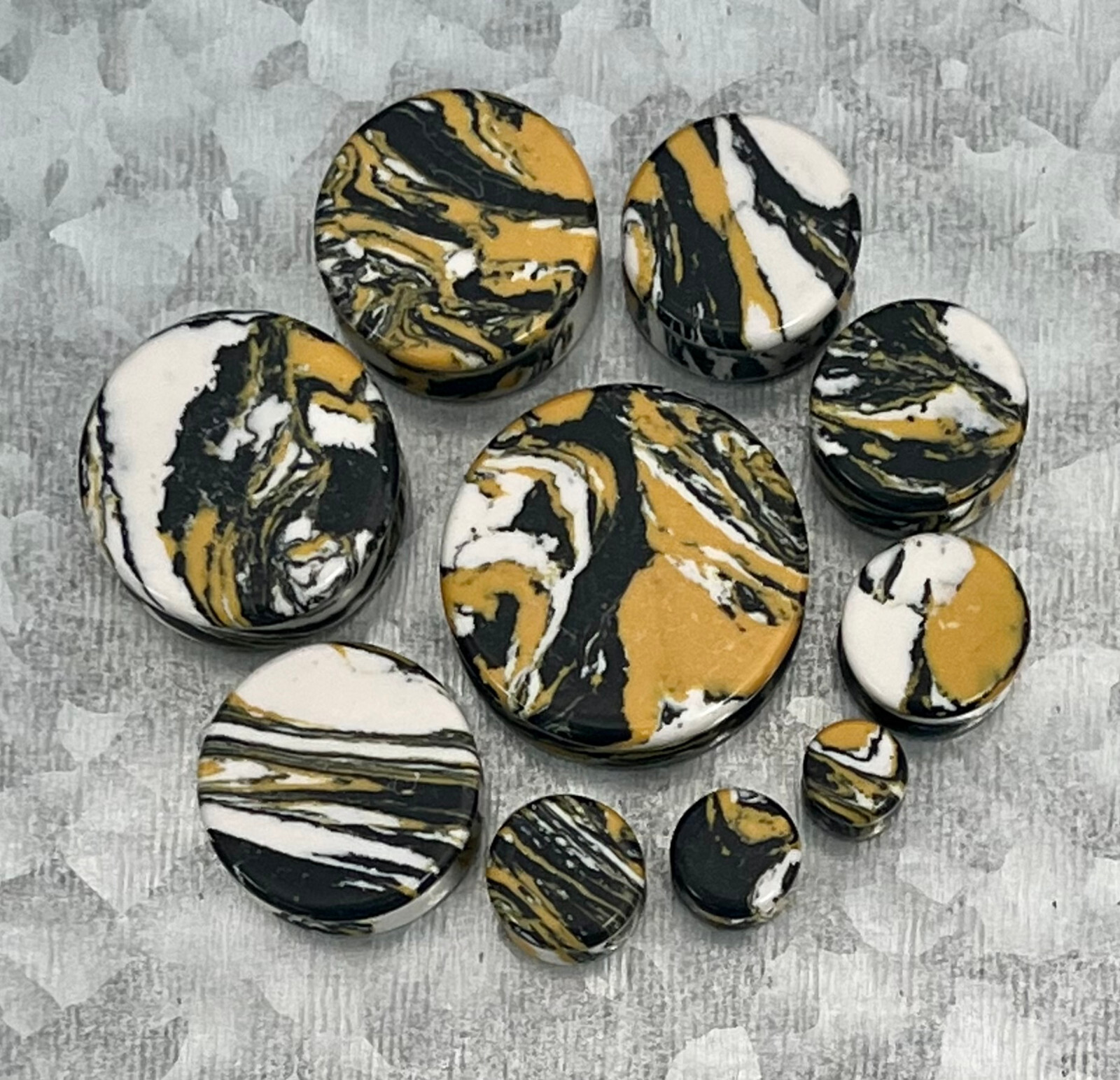 PAIR Black, Yellow & White Synthetic Turquoise Stone Plugs Earlet Tunnel Gauges