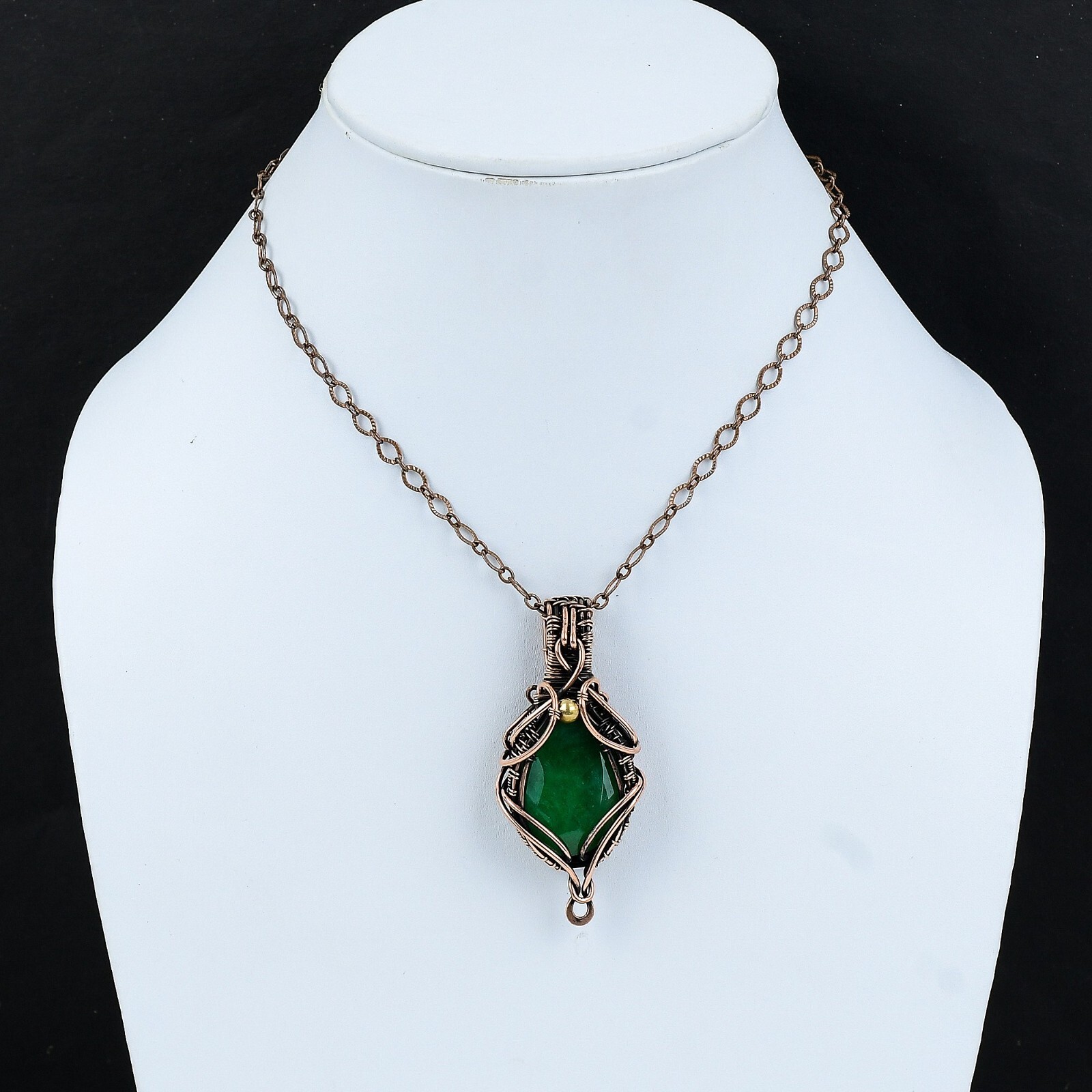 Gift For Her Copper Zambian Emrald Gemstone Jewelry Wire Wrapped Pendant 2.76″