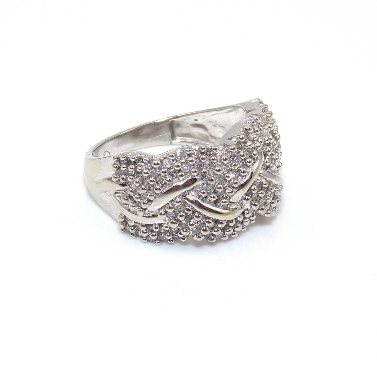 10K White Gold Ring Size 7.5 Natural Diamond Weave Woven Cluster Band 1/2 ct
