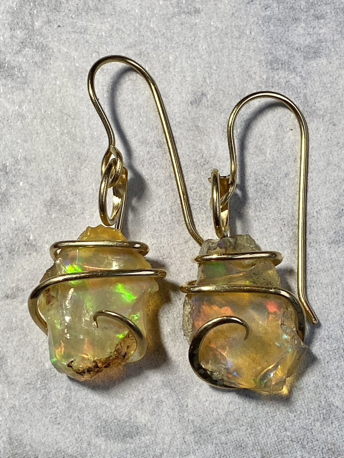 15.79ct Opal Ethiopian Welo Earrings in 14K Yellow Gold Forged Wrap Total Wt