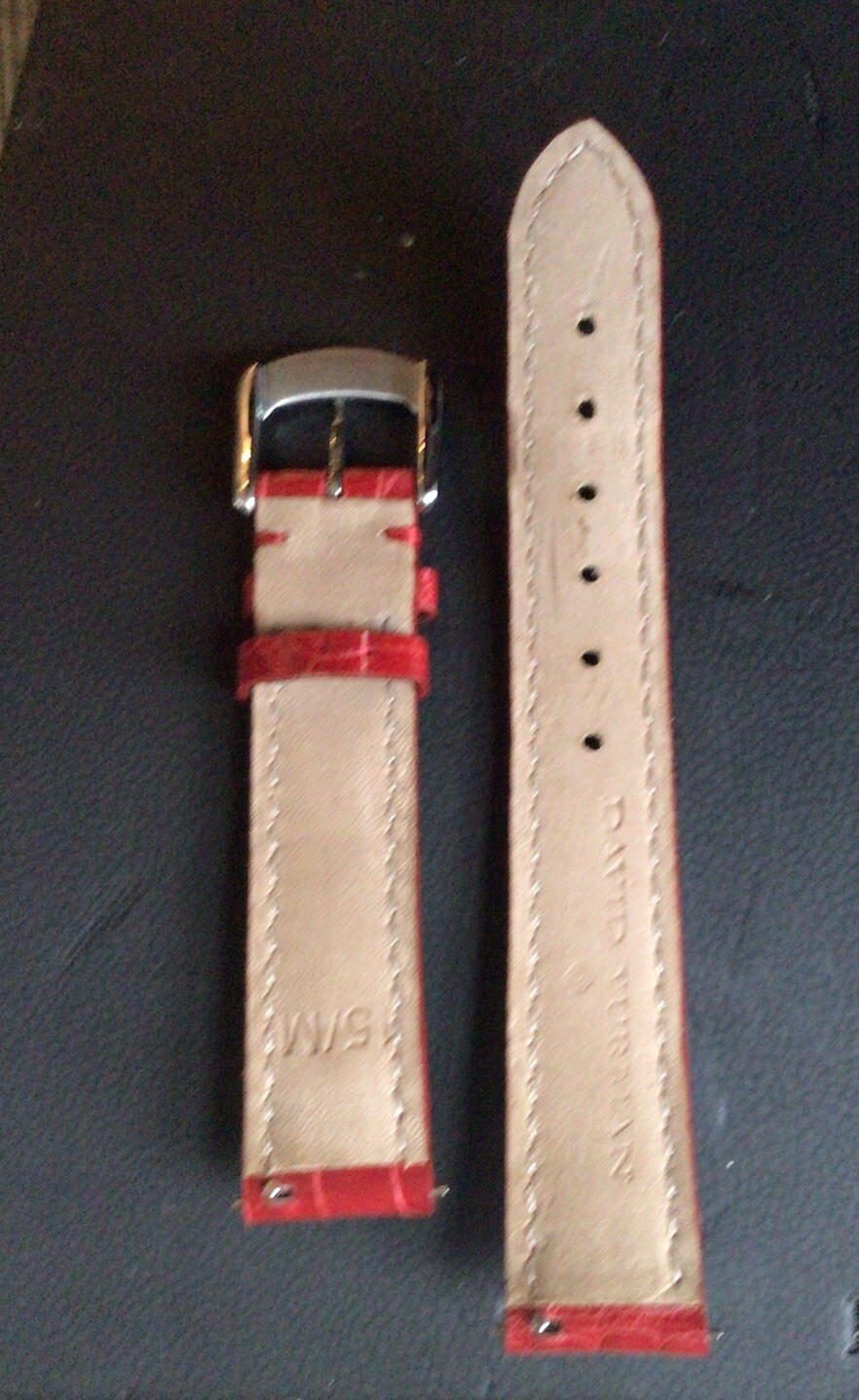 DAVID YURMAN RED ALLIGATOR 15mm STRAP W/BUCKLE/PINS EASY ON/OFF FITS ALL 15mm