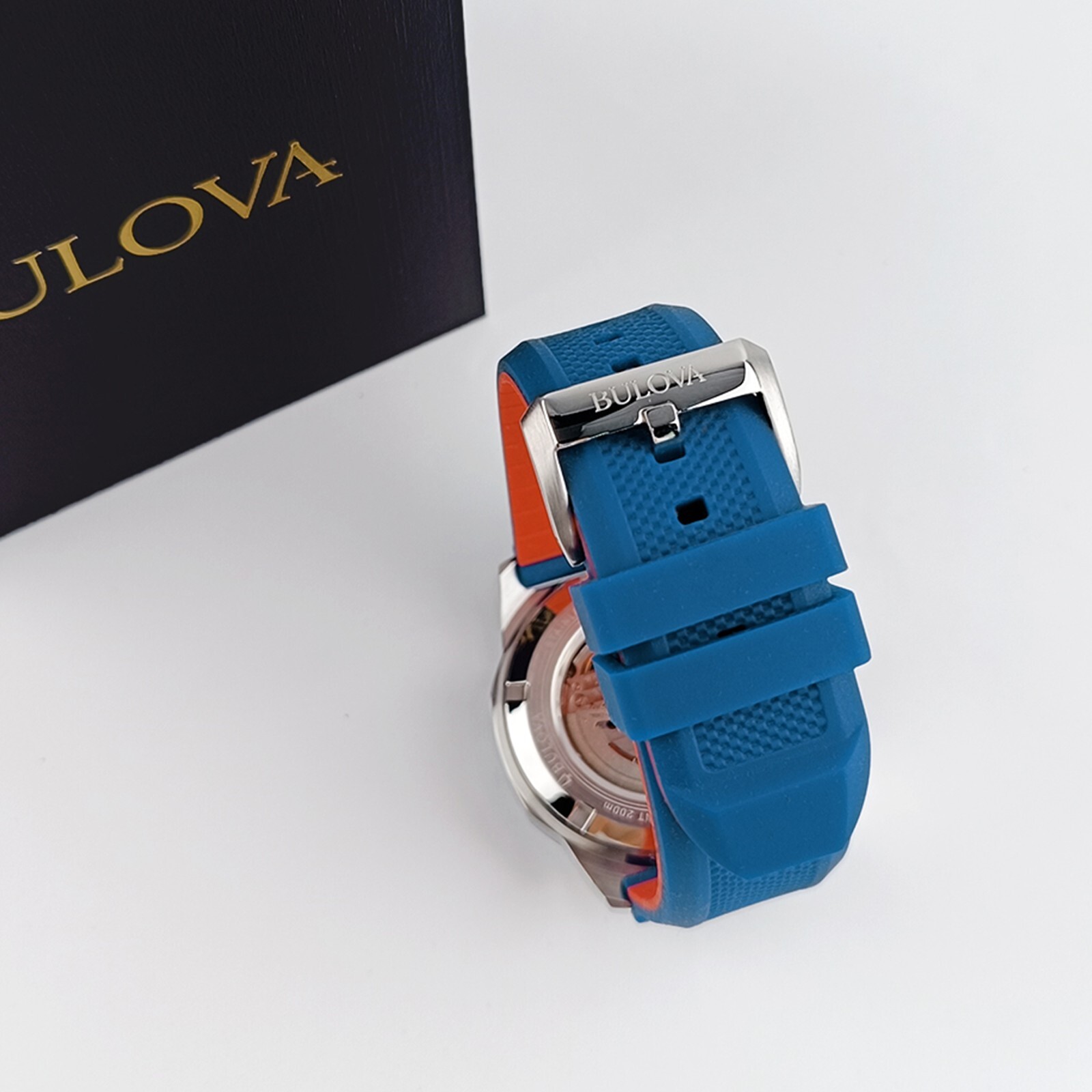 Bulova Marine Star White Dial Blue Rubber Strap 98A225 Automatic Men Watch 45mm