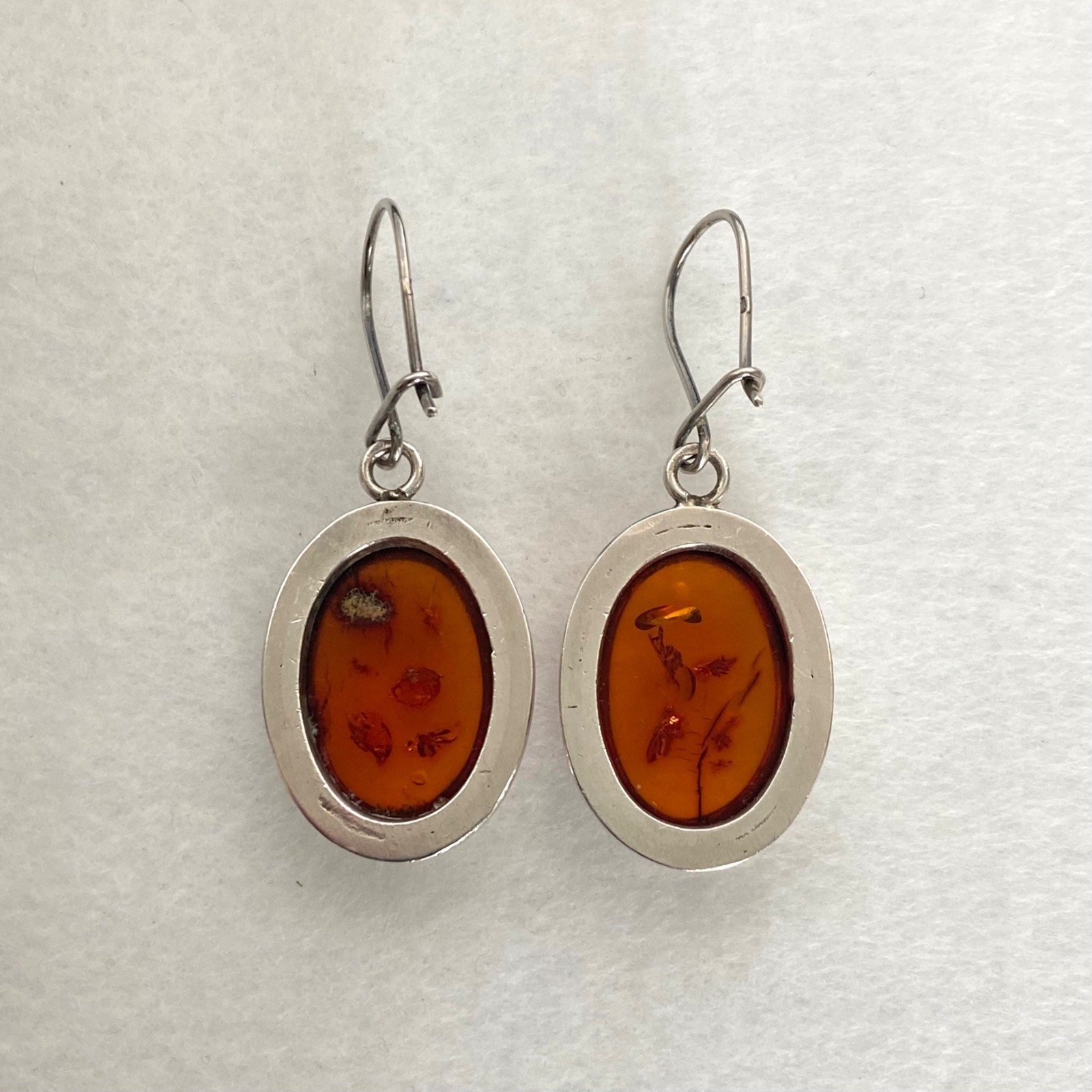 VTG Sterling Silver 925 Oval Baltic Amber Dangle Drop Kidney Wire Earrings