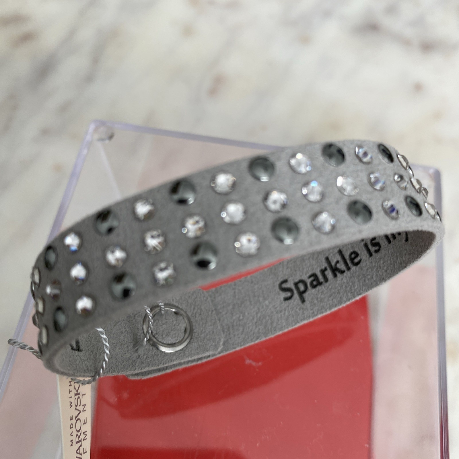 Grey suede-like wrap bracelet made with Swarovski Elements