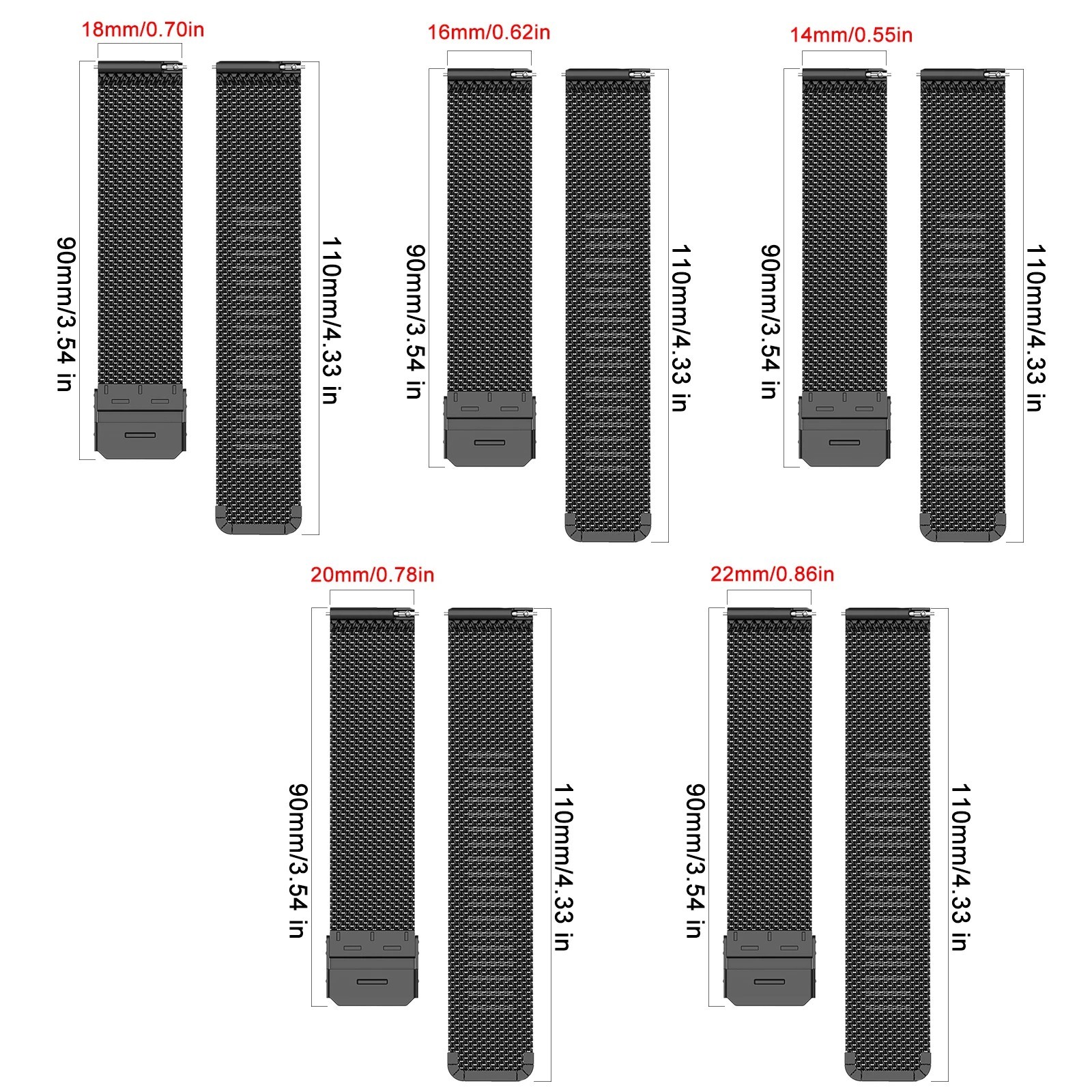 Milanese Mesh Watch Band 14mm 16mm 18mm 20mm 22mm Stainless Steel Quick Release