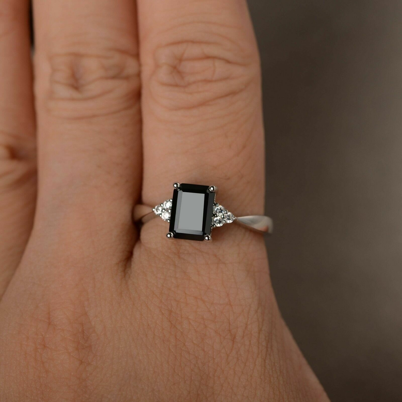 Black Diamond 2.80 Ct Emerald Cut Lab-Created Wedding Ring 925 Sterling Silver
