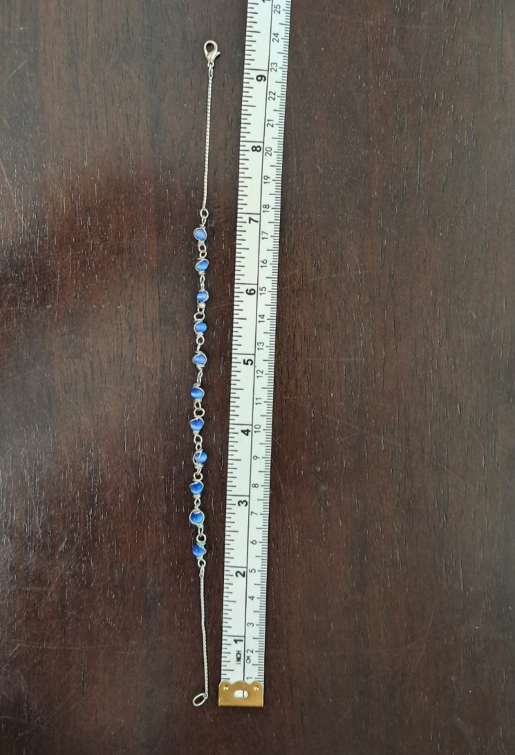 Handcrafted Wire Wrapped Periwinkle Blue Cats Eye Glass Bead Anklet Chain 9.5″