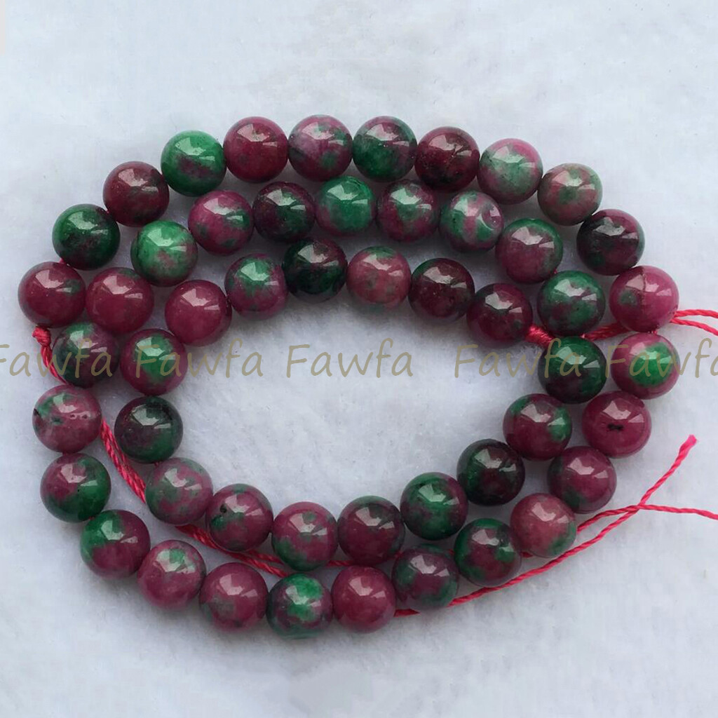 Natural 6/8/10/12mm Green Red Gems in Zoisite Round Gemstone Loose Beads 15″