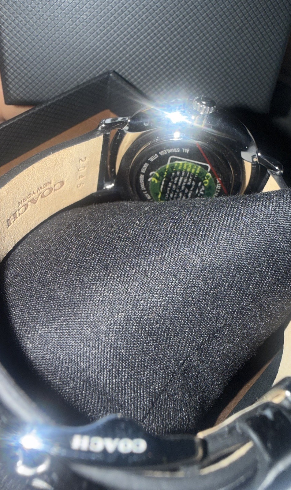 COACH Audrey Silver 36mm White Dial w/Crystals & Black Band Quartz Lady’s Watch