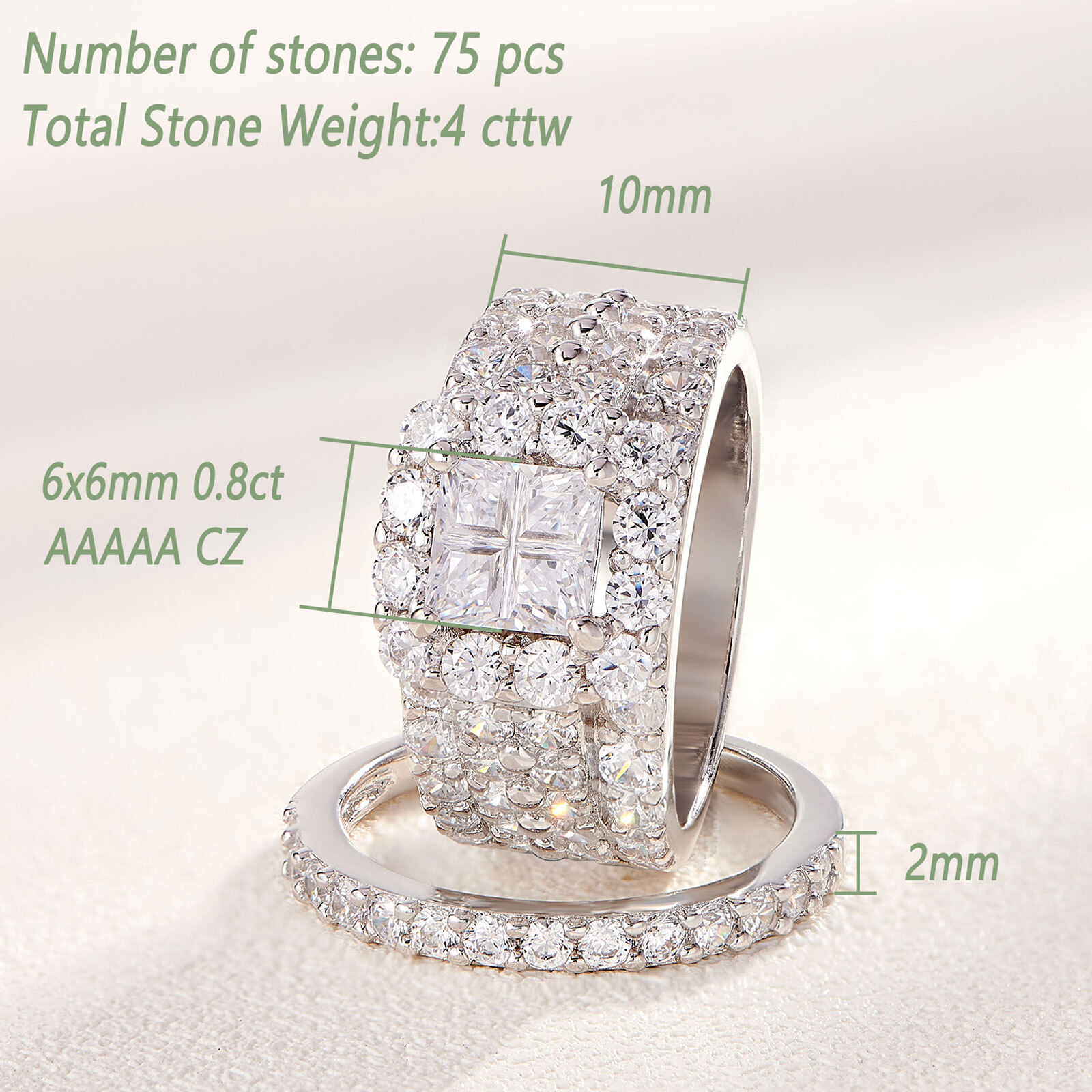 Wuziwen Big Wedding Engagement Ring for Women Heavy Silver Pure Sterling Silver