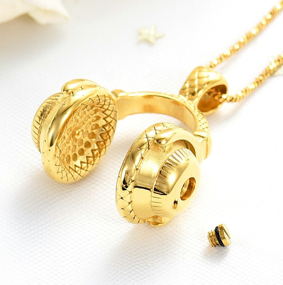 New Headphones Music Dj Urn Keepsake Ashes Silver Memorial Necklace