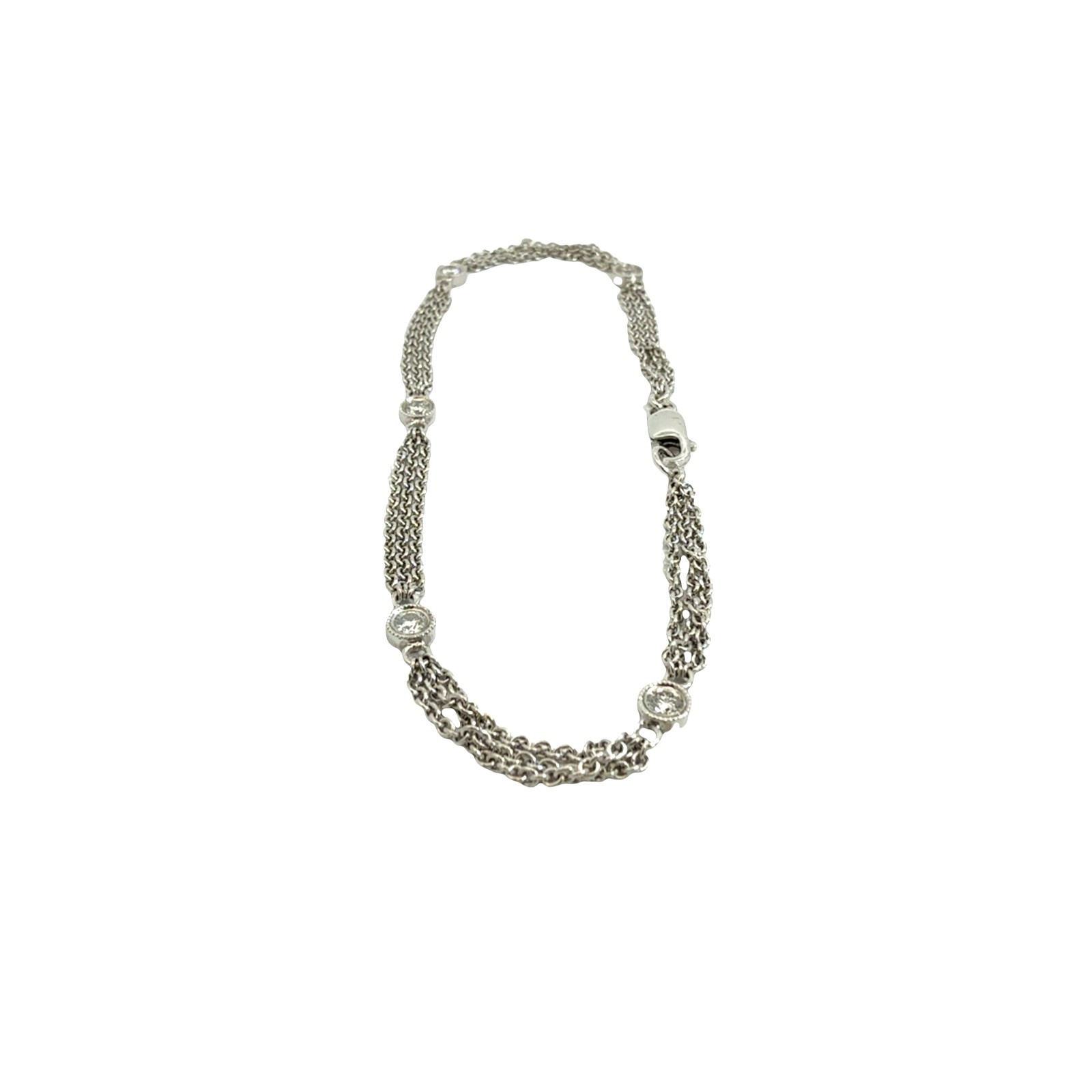 18k White Gold Multi-Strand 0.23cttw Diamond Station Chain Bracelet 7″