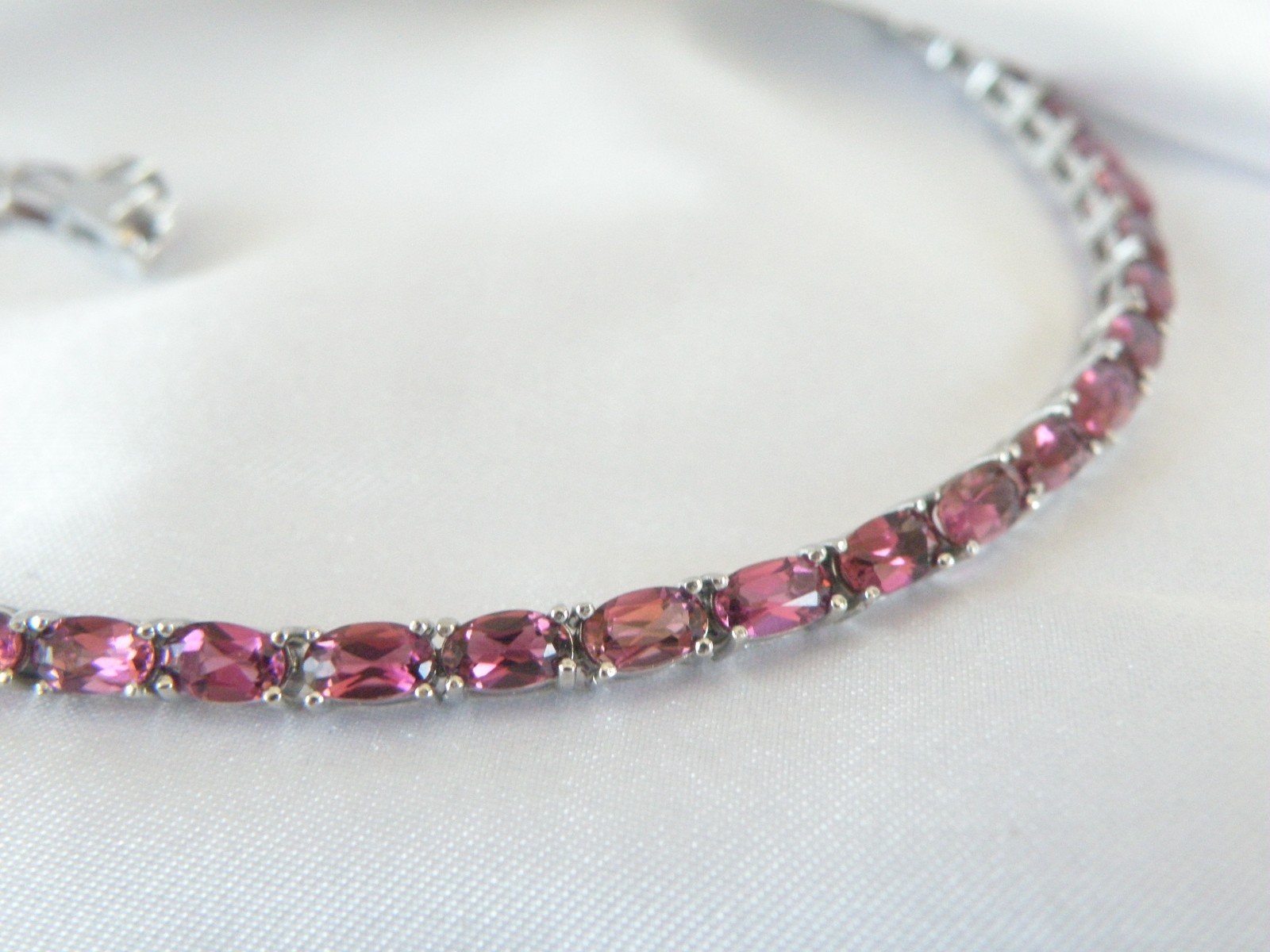 Sterling Silver 925 Rhodolite Pink Garnet Tennis Bracelet 8″