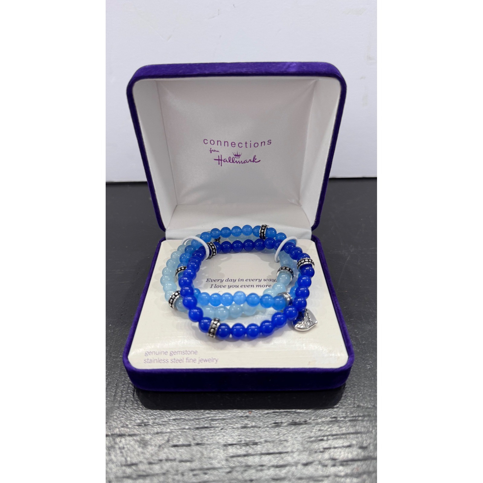 Connections from Hallmark Blue Gemstone Beaded Stretch Bracelets Set of 3