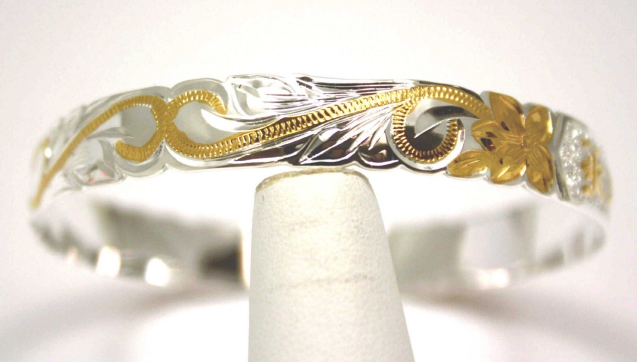 SILVER 925 HAWAIIAN BANGLE BRACELET SCROLL RAISED KUUIPO CUT OUT EDGE 8MM 2T
