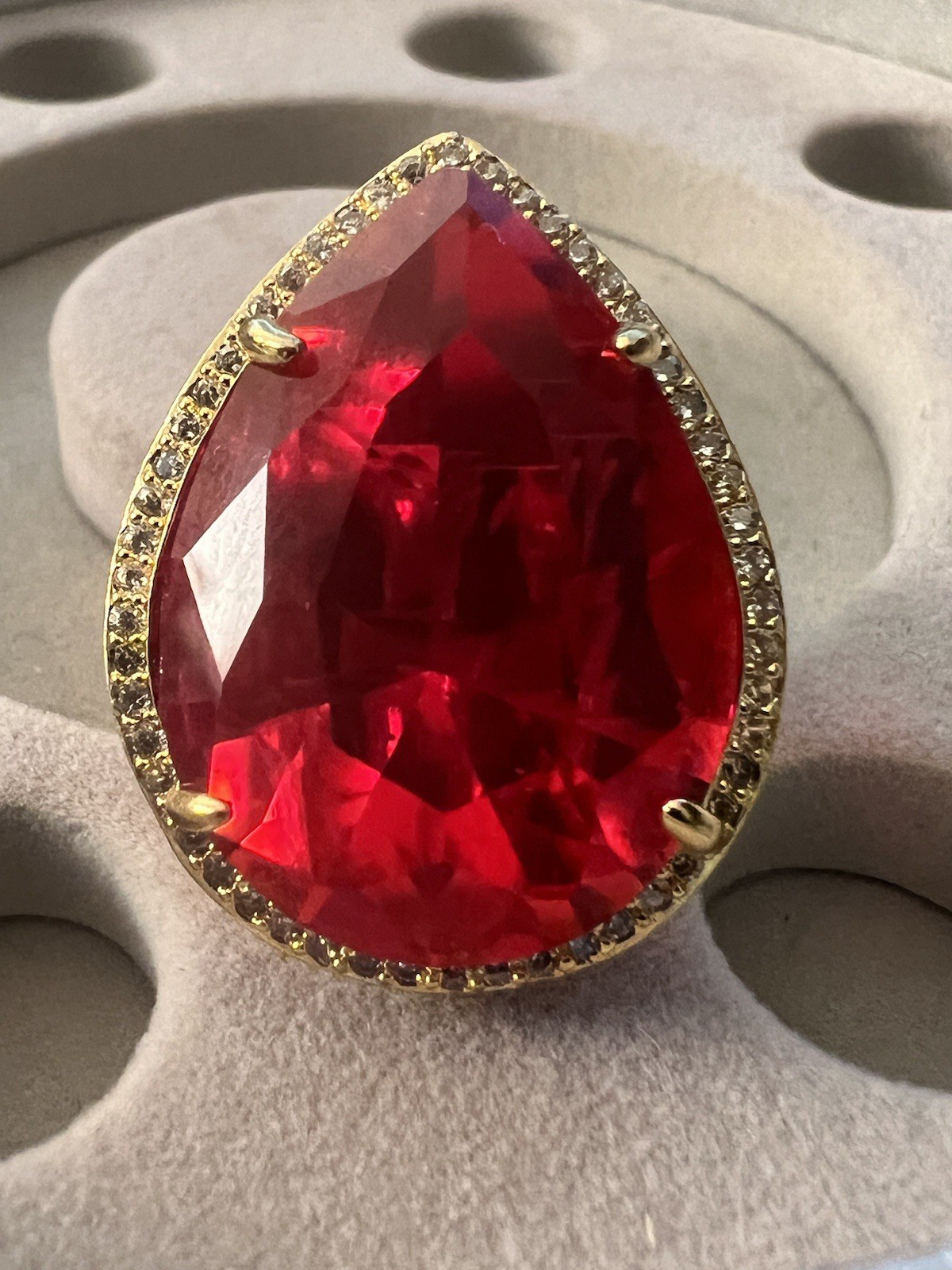 8 Size Stamped 925 Gold Tone Big Red Crystal Ring