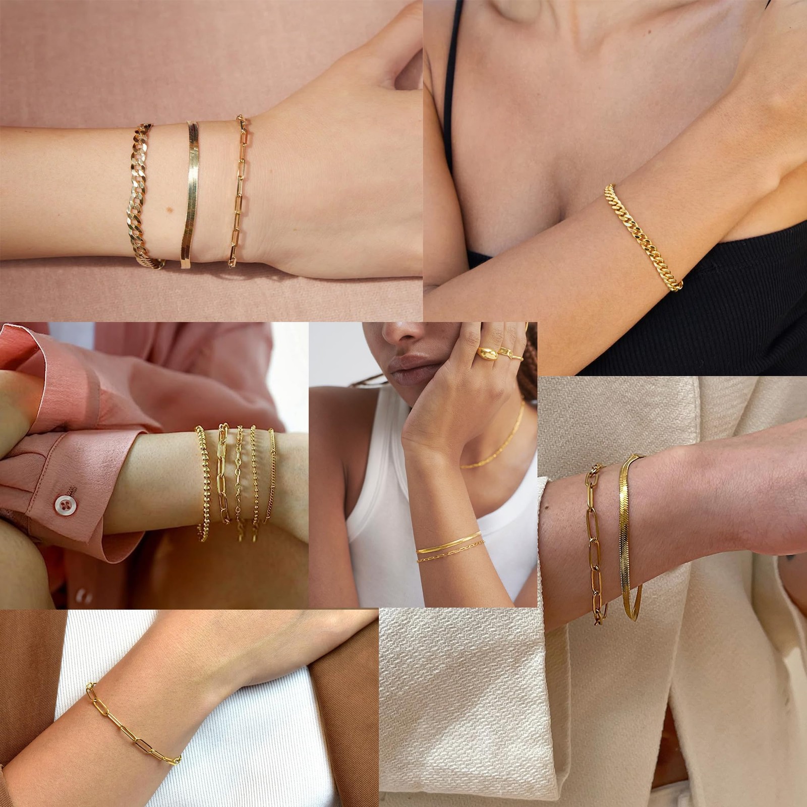 Gold Bracelets Set for Women Stack, Chunky Thick Bracelets Stack for Women Tr…
