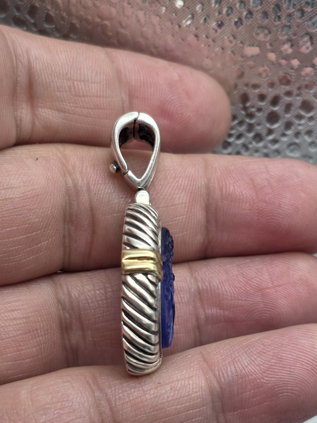 PHILLIP GABRIEL MENEGATTI 18K GOLD STERLING SILVER BLUE WOMAN GLASS PENDANT
