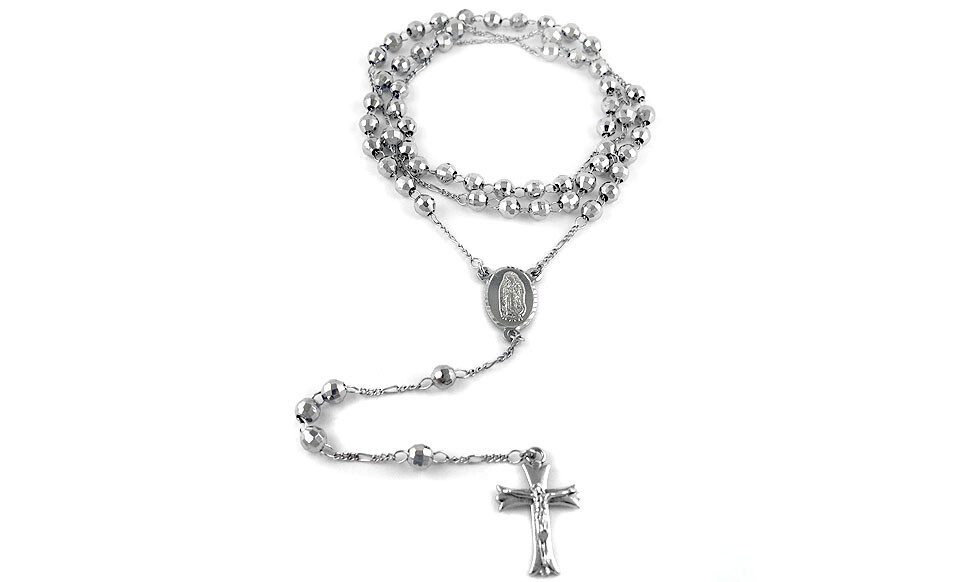 Verona Jewelers 24″ Gold Plated Rosary Necklace, Gold, Silver, Rod,Tri Color