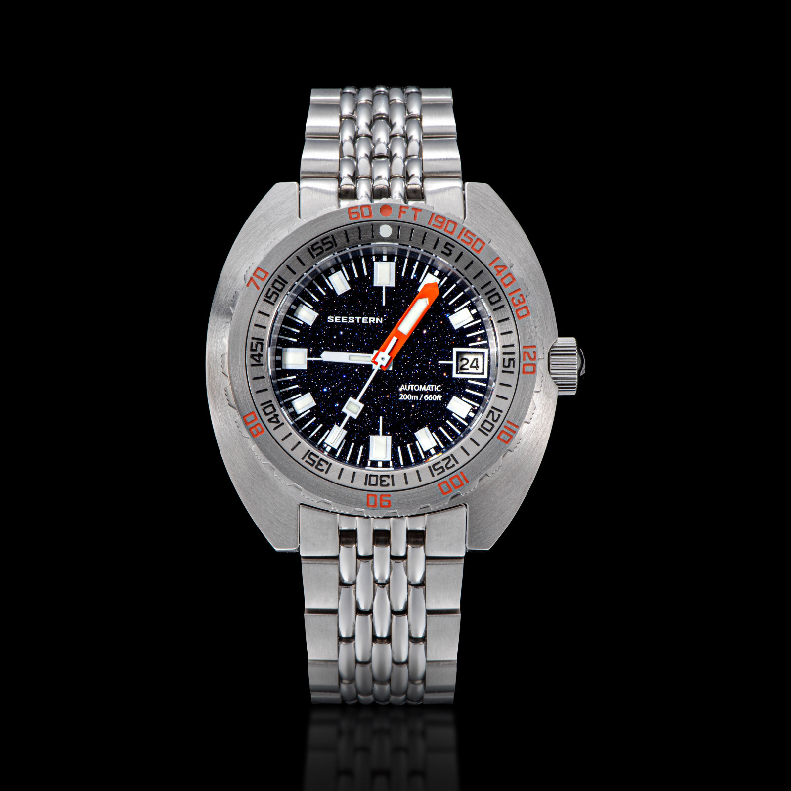 Seestern V3 42MM SUB 300T LUME DATE 200m DIVER’S Mens Watch DOX10 BlueGold Stone