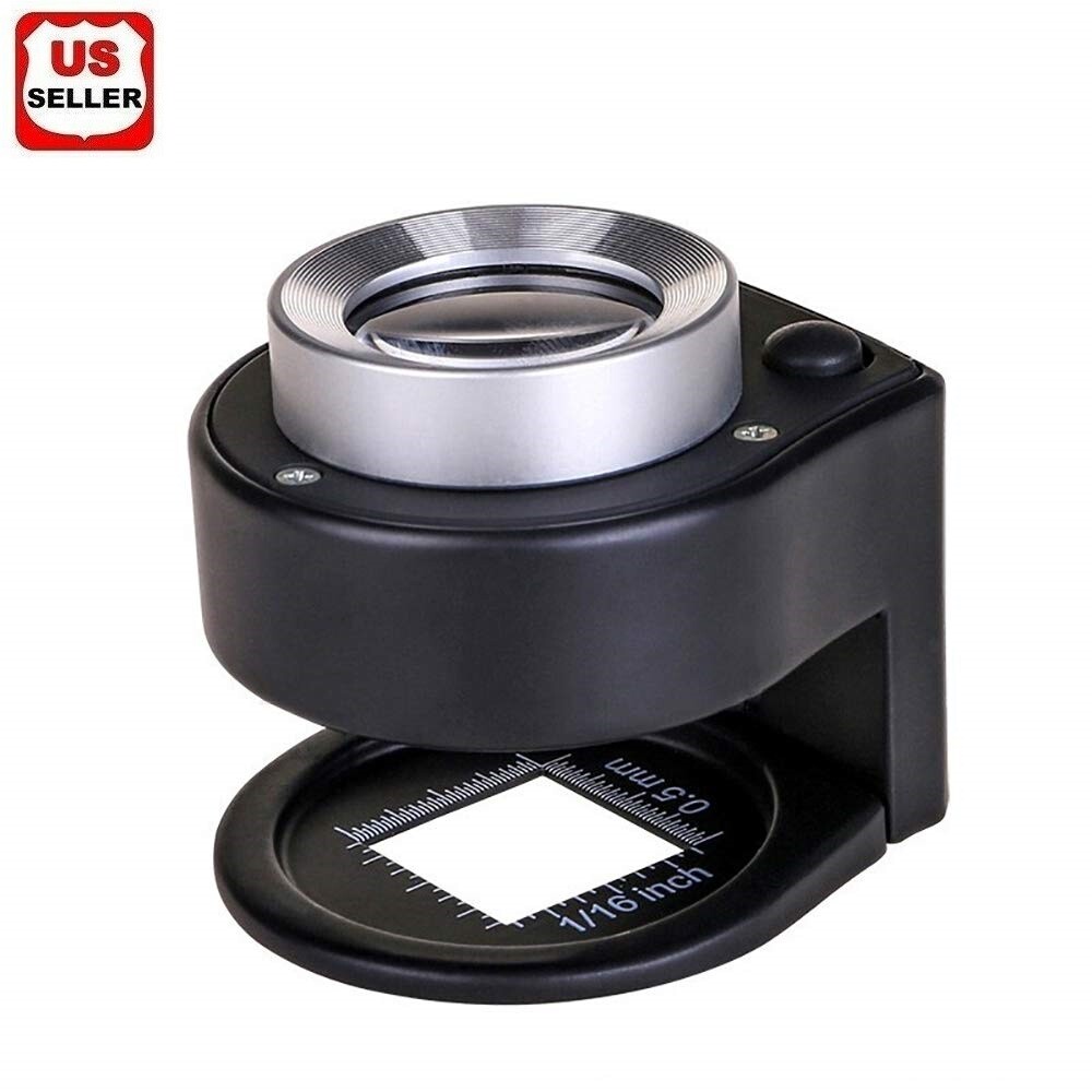 30X Loupe Magnifier with 6 Light Desktop Portable Metal Magnifier Folding Scale