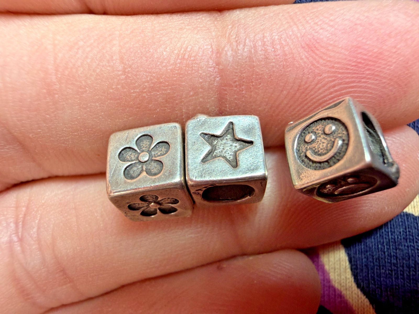Sterling Silver Cube Charm Blocks Slider for Bracelet or Necklace Large Hole