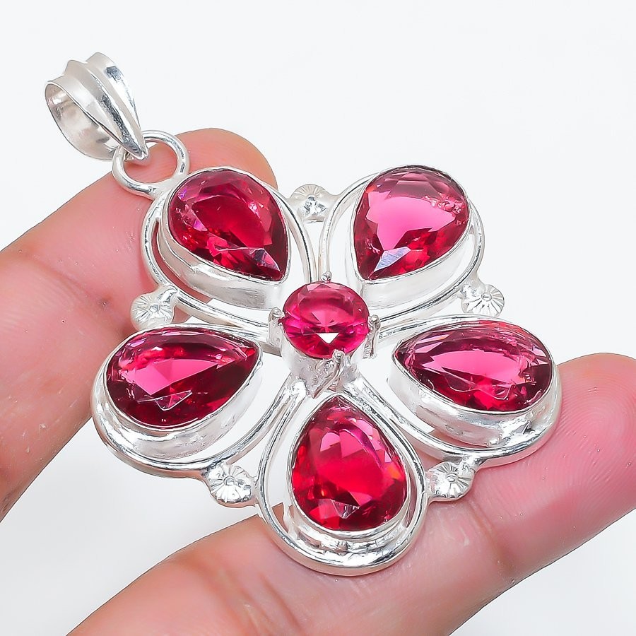 Pink Rubellite Gemstone Handmade 925 Sterling Silver Jewelry Pendant Size 2.2″