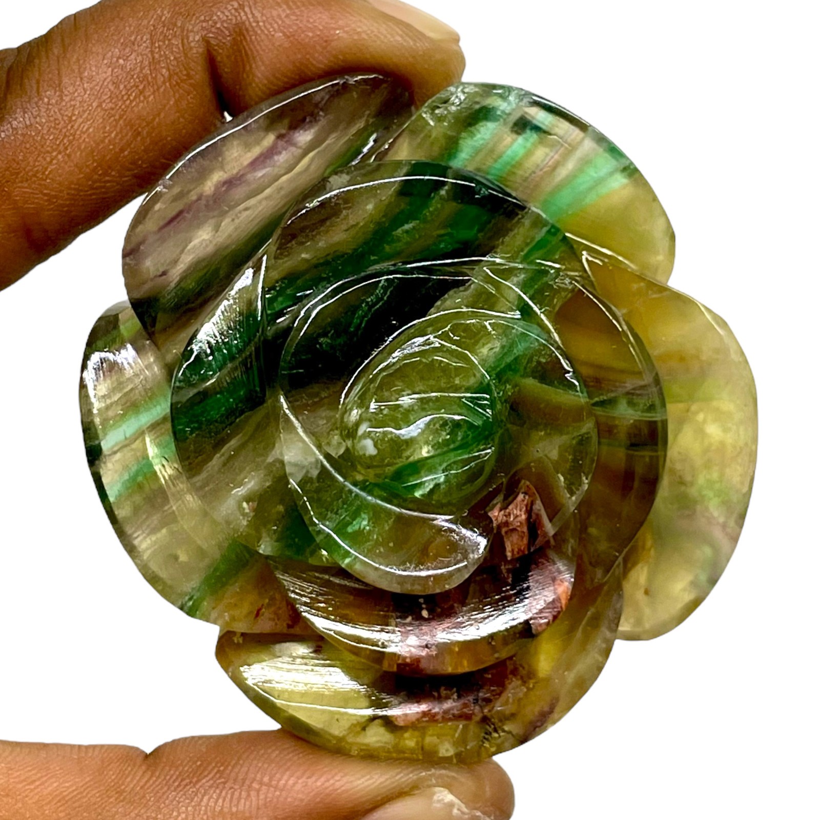 730 Ct Natural Bi Color Fluorite Rose Carving Unique Floral Design Huge Gemstone