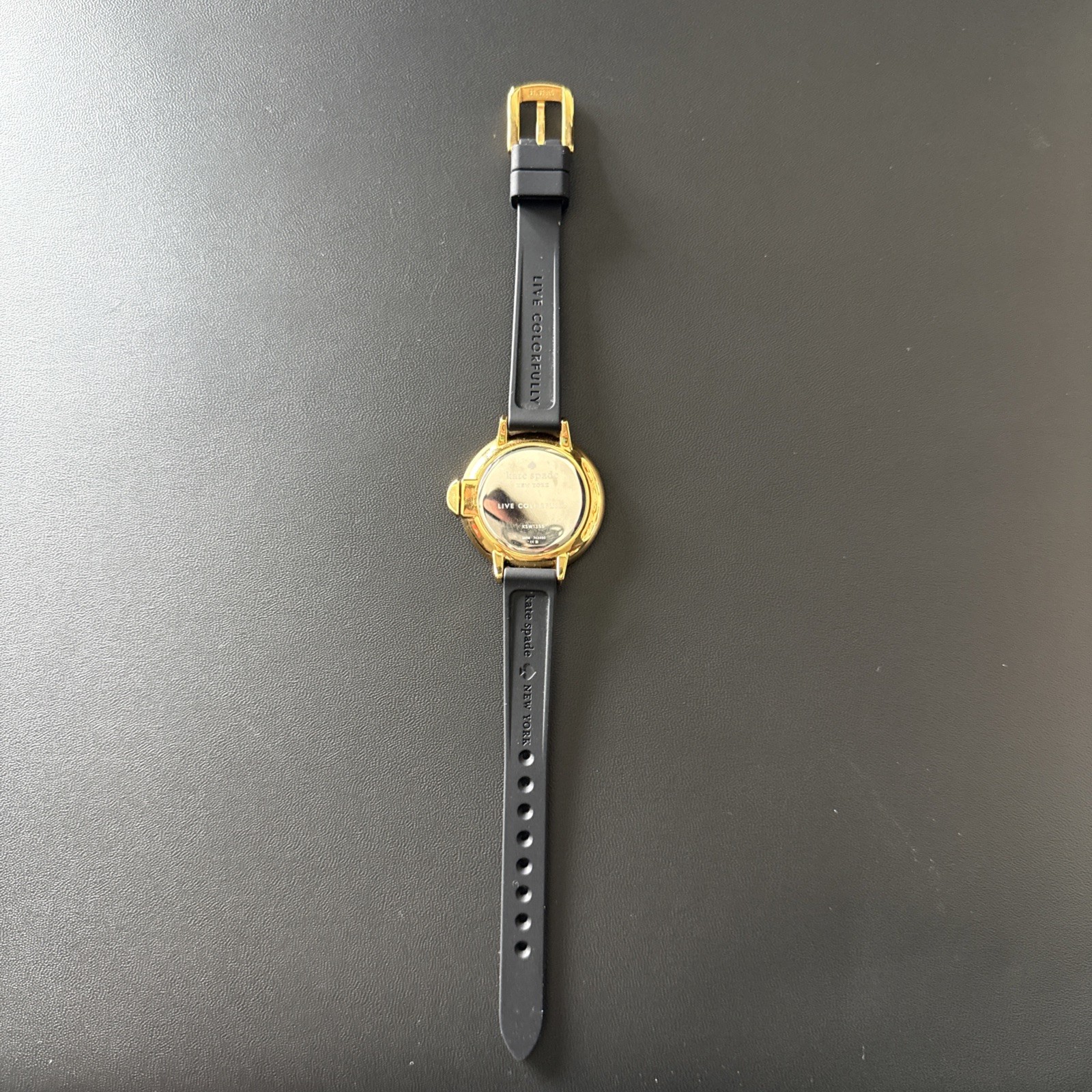 kate spade new york Park Row Black Polka Dot Silicone Watch KSW1355 NEW 34MM