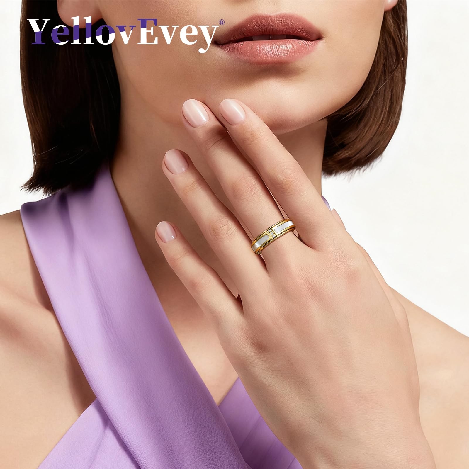 Fidget Spinner Ring for Women:18K Gold Plated Stainless Steel with Mother of …