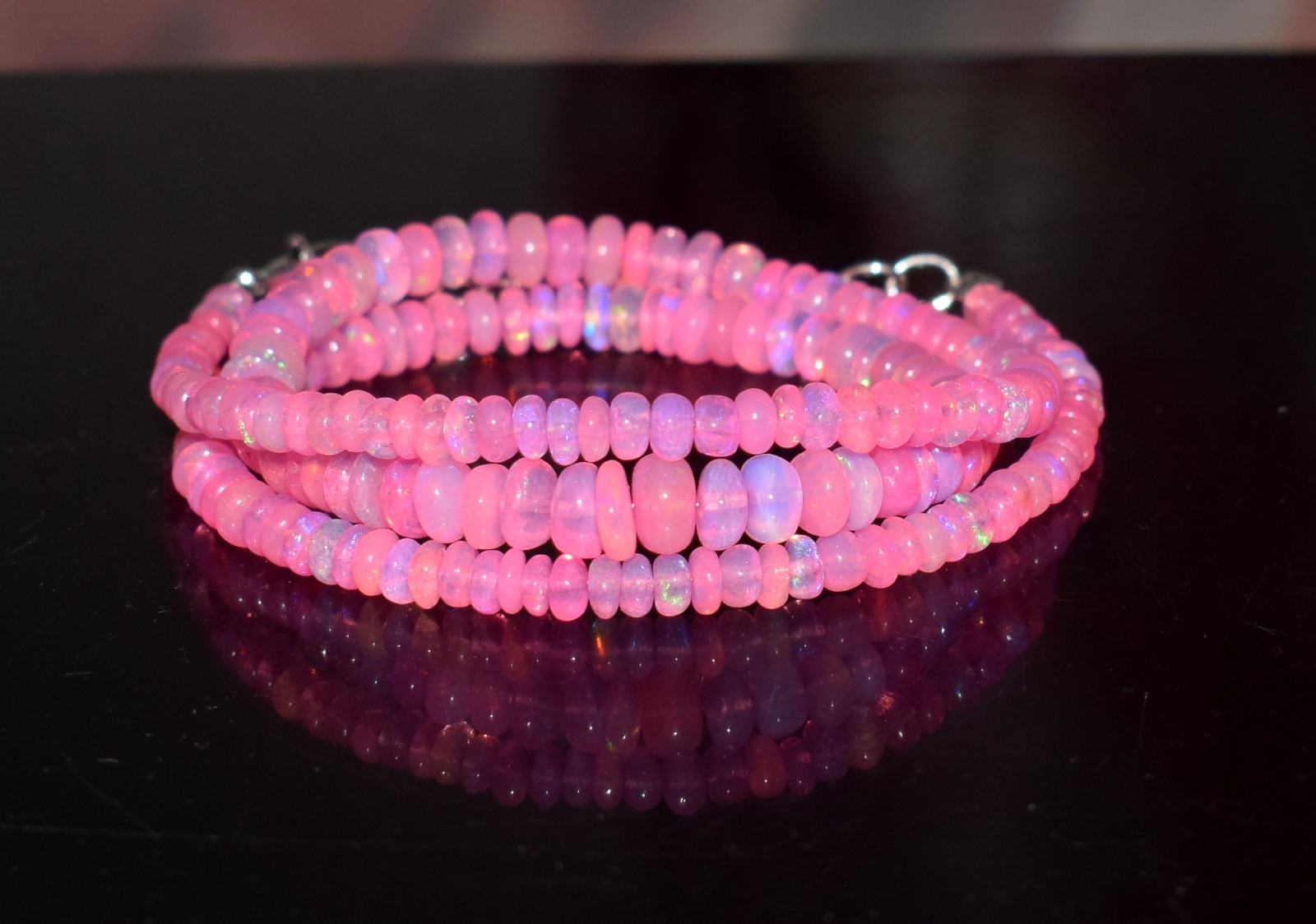 16″Natural Ethiopian Opal Welo Fire Opal Gemstone Bead Necklace
