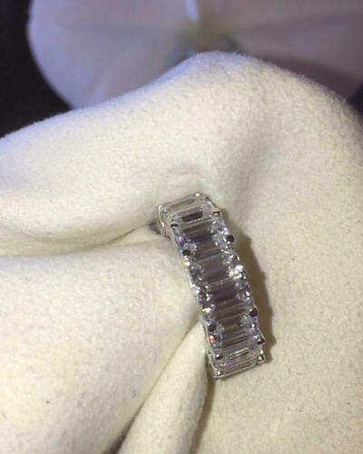 7.36 Ct Emerald Cut Lab-Created Diamond Eternity Band 14k White Gold Finish 8 9
