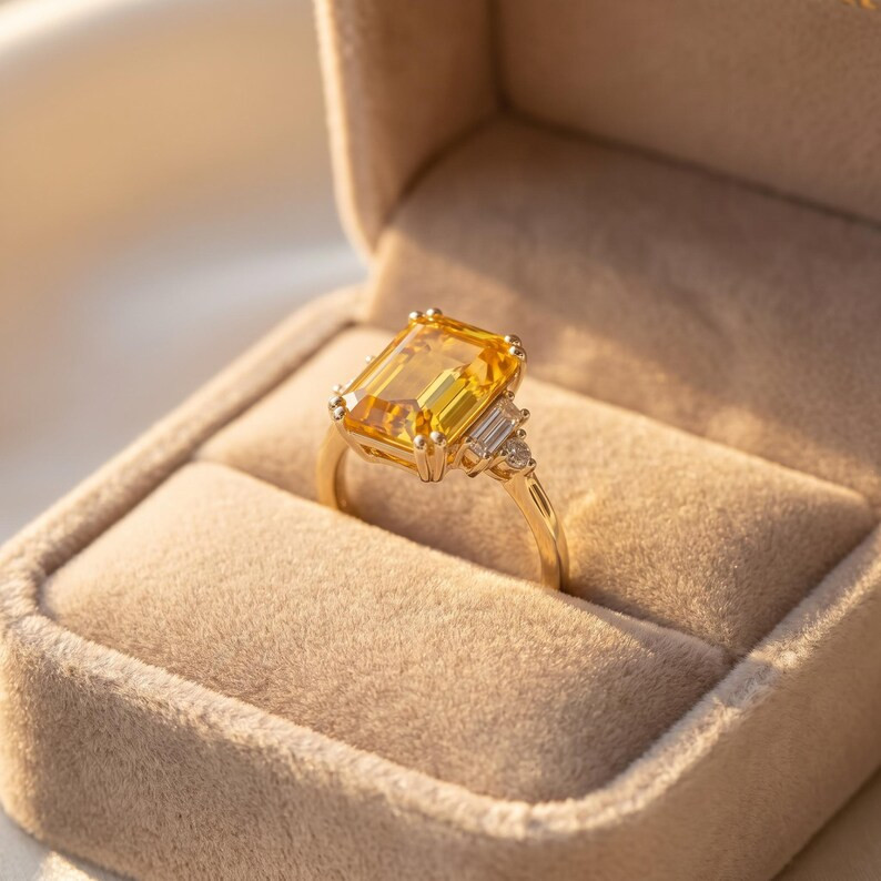 Lab Created Citrine Ring, Base Metal: Brass Finish: Gold Plated, Gift For Her